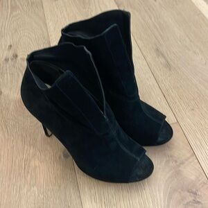 Vince Camuto black,  suede, peep toe booties. Barely worn.